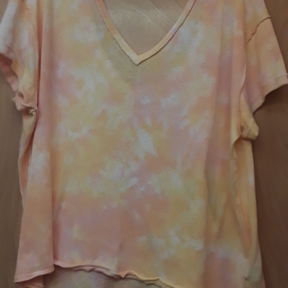 Free People Orange Pink Yellow Tie Die V Neck Knit Oversized Dolman Top L No - Picture 5 of 8